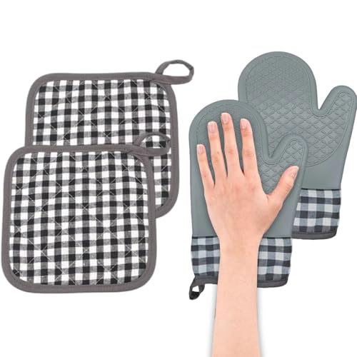 Silicone Backhandschuhe,Küchenhandschuhe Zum Kochen | Nicht rutschfeste Handschutz für Grillen Kochen Herd Mikrowelle Hot Pot Servieren Haus Outdoor von Fravsiu