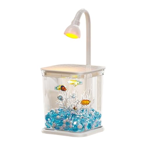 Small Betta Fish Tank, Clear Fish Bowl with Ambient Light, Silent Desktop Aquarium, Compact and Stylish Design for Tabletop, Outdoor, Patio, Workplace Decor, 5.2x4.61x5.55 Inches von Fravsiu
