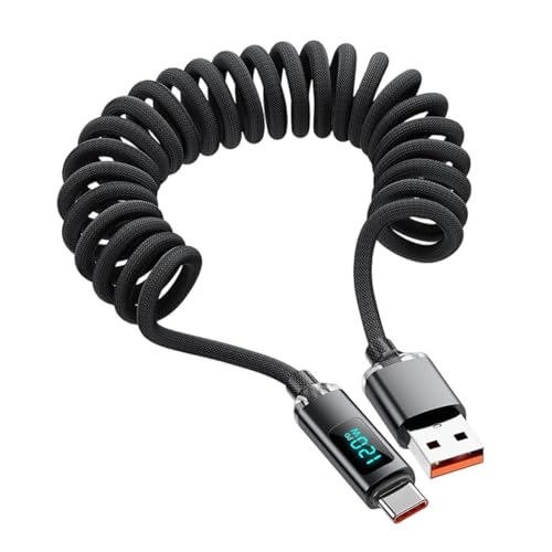 Type C Cable, USB C Charger, 120W Fast Charging Spring Wire with LED Digital Display, 3 Ft Heavy-Duty Charger Cord for Car Home Workplace Travel Gym Tablet Desk Charging, Black Type C Cable, USB C Charger, 120W Fast Charging Spring Wire with LED Digital Display, 3 Ft Heavy-Duty Charger Cord for Car Home Workplace Travel Gym Tablet Desk Charging, Black von Fravsiu