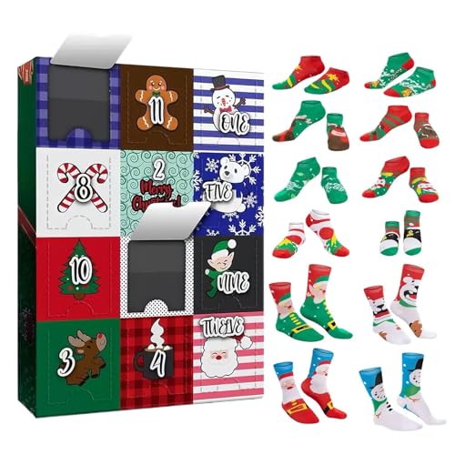 Weihnachtsistentsocken - Festliche Countdown -Kalender -Socken für Urlaub, 12 -tägige Überraschungssocken -Set mit farbenfrohen Designs, Party -Gefälligkeiten für Erwachsene, Frauen, Männer, Urlaub, s Weihnachtsistentsocken - Festliche Countdown -Kalender -Socken für Urlaub, 12 -tägige Überraschungssocken -Set mit farbenfrohen Designs, Party -Gefälligkeiten für Erwachsene, Frauen, Männer, Urlaub, s von Fravsiu