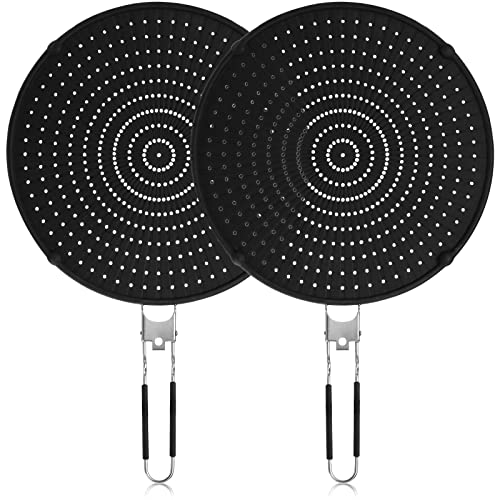 Frcctre 2 Stück Silikon-Spritzschutz für Bratpfanne, 33 CM vielseitiger Fettspritzschutz mit faltbarem Griff, lebensmittelechter hitzebeständiger Ölspritzschutz, Kühlmatte, Abflussbrett zum Kochen von Frcctre