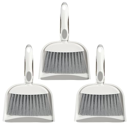 Frcctre 3er-Pack Kleiner Besen und Kehrschaufel-Set, Mini-Kehrschaufel und Bürsten-Set, Handbesen und Kehrschaufel-Set, Schneebesenbesen und Kehrschaufel mit Gummirand für Zuhause, Desktop, Sofa von Frcctre