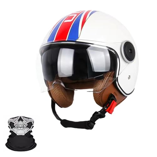 3/4 Retro Motorrad Helm, Scooter-Helm Moped Mofa-Helm Mit Sonnenblende, Komfortfutter, ECE Zulassung, Für Moped, Cruiser, Für Männer Und Frauen G,M (57-58CM) von Frcychri