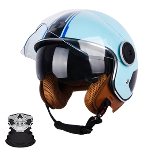 3/4 Retro Motorrad Helm, Scooter-Helm Moped Mofa-Helm Mit Sonnenblende, Komfortfutter, ECE Zulassung, Für Moped, Cruiser, Für Männer Und Frauen J,S (55-56CM) von Frcychri