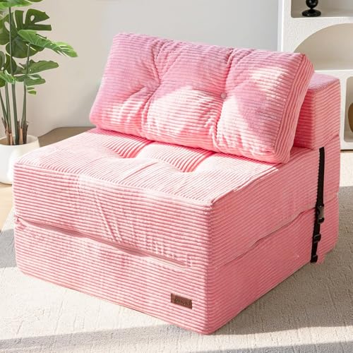 Faltbare Schlafsofa Mit Memory Schaum Kissen, Umwandelbarer Kompressionssofa-Sesse, Einteiliges Schaumstoffgefülltes Kompressionssofa, Für Wohnzimmer Schlafzimmer Wohnheim, Salon Pink von Frcychri