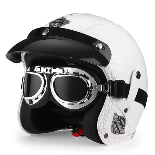 Frcychri 3/4 Rollerhelm Retro Motorrad Helm, Jethelm Mit Doppelbrille Komfortfutter, ECE Zertifizierung, Für Männer Und Frauen 6,Medium von Frcychri
