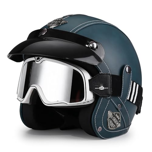 Frcychri 3/4 Rollerhelm Retro Motorrad Helm, Jethelm Mit Doppelbrille Komfortfutter, ECE Zertifizierung, Für Männer Und Frauen N,2X-Large von Frcychri