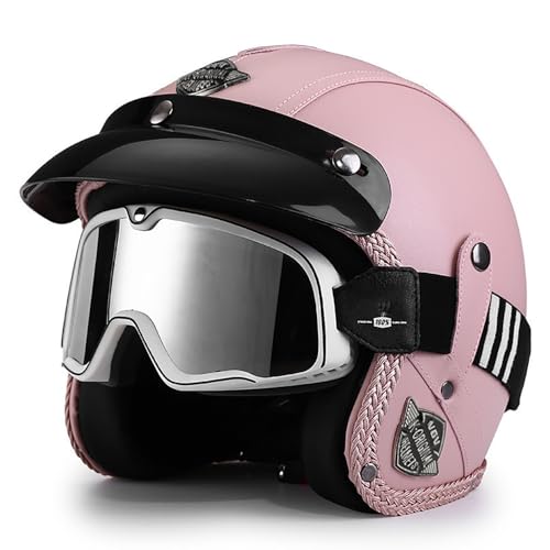 Frcychri 3/4 Rollerhelm Retro Motorrad Helm, Jethelm Mit Doppelbrille Komfortfutter, ECE Zertifizierung, Für Männer Und Frauen W,X-Large von Frcychri