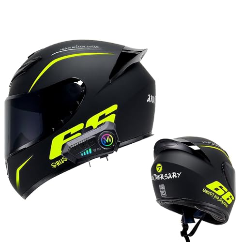 Frcychri Casco Da Moto Bluetooth, Omologato DOT/ECE Prese D'aria E Visiera Antigraffio, Con Doppia Visiera, Adulti Uomo Donna,Casco Da Moto Uomo/Donna B,Medium von Frcychri