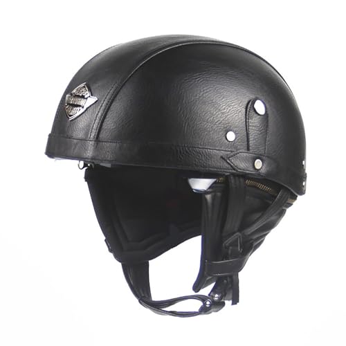 Frcychri Retro Motorrad Halbhelme Leder Halbhelm, Mit Schutzbrille Visier, ECE Zertifiziert Roller-Helm Scooter, Für Moped Fahrrad Cruiser Scooter Chopper D,XL (61-62CM) von Frcychri