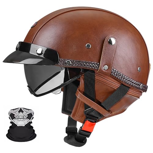 Halbschalenhelm, Retro Motorrad Helm, Scooter-Helm, Mit Sonnenblende Und Herausnehmbares Atmungsaktives Futte Halbschalenhelm Herren Mit ECE, Für Cruiser Chopper Biker 6,S (53-54) von Frcychri