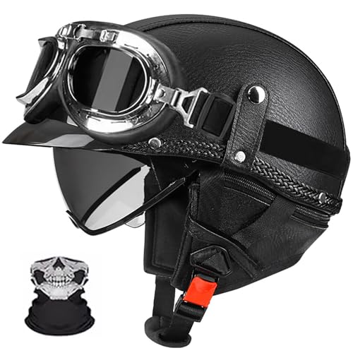 Halbschalenhelm, Retro Motorrad Helm, Scooter-Helm, Mit Sonnenblende Und Herausnehmbares Atmungsaktives Futte Halbschalenhelm Herren Mit ECE, Für Cruiser Chopper Biker 7,XL (59-60) von Frcychri