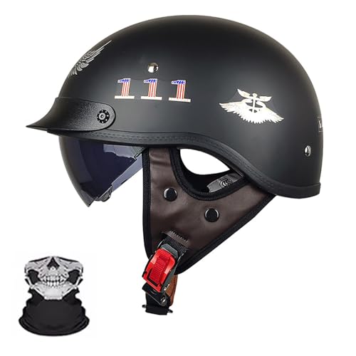 Halbschalenhelm Mit ECE, Halbhelme Retro Motorrad Helm Mit Visier, Halbschalenhelm Herren, Für Erwachsene Männer Und Frauen Cruiser Moped Scooter A,XL (61-62) von Frcychri