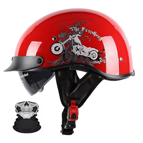 Halbschalenhelm Mit ECE, Halbhelme Retro Motorrad Helm Mit Visier, Halbschalenhelm Herren, Für Erwachsene Männer Und Frauen Cruiser Moped Scooter L,XL (61-62) von Frcychri