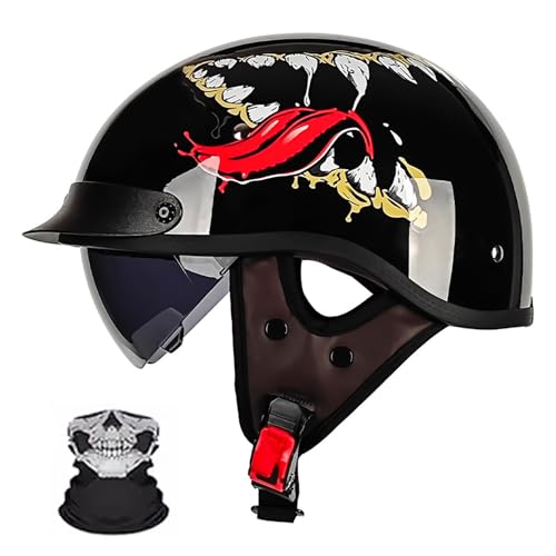 Halbschalenhelm Mit ECE, Halbhelme Retro Motorrad Helm Mit Visier, Halbschalenhelm Herren, Für Erwachsene Männer Und Frauen Cruiser Moped Scooter O,2XL (63-64) von Frcychri