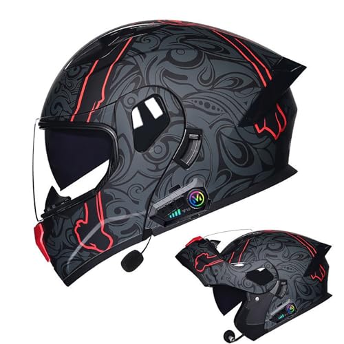 Klapphelm Mit Bluetooth Mit Integriertem Mikrofon, Modularer Integralhelm Mit Doppelvisier, ECE-Zertifizierter, Für Erwachsene, Männer, Frauen, Motorräder F,X-Large von Frcychri