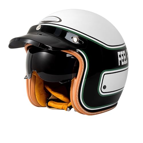 Retro 3/4 Motorrad Helm, Motorrad Open Face Helm, Jet Scooter Helm Rollerhelm, ECE Zertifizierung, Für Männer Und Frauen C,Medium von Frcychri