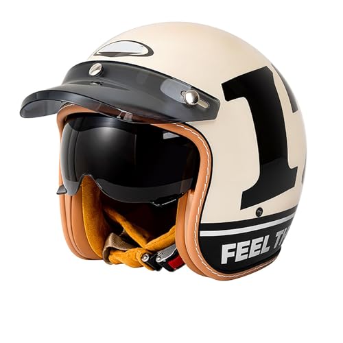 Retro 3/4 Motorrad Helm, Motorrad Open Face Helm, Jet Scooter Helm Rollerhelm, ECE Zertifizierung, Für Männer Und Frauen D,Medium von Frcychri