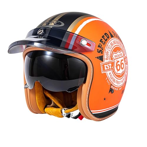 Retro 3/4 Motorrad Helm, Motorrad Open Face Helm, Jet Scooter Helm Rollerhelm, ECE Zertifizierung, Für Männer Und Frauen G,Medium von Frcychri