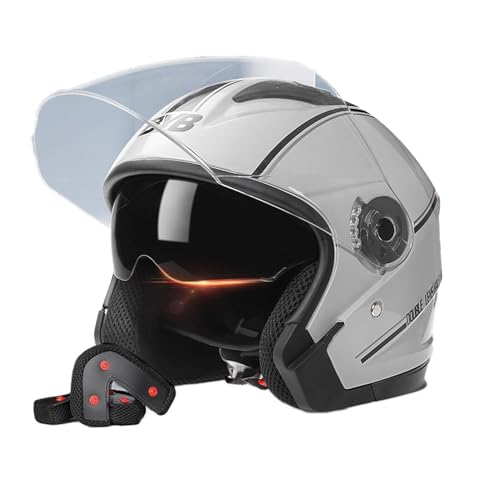 Vintage Motorrad-Halbhelm, 3/4 Offener Motorradhel Mit Transparenter Sonnenschirm, ECE Zertifiziert, Open Face Helm Vintage Roller Helm Für Damen Herren A,Large von Frcychri