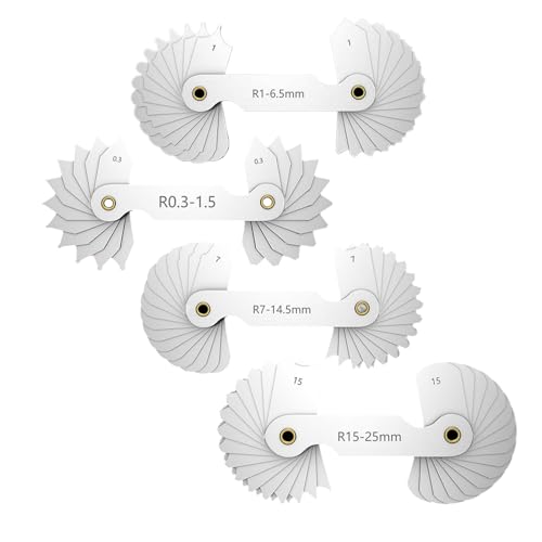 4 Stück Radienlehre, Edelstahl-Filetlehre Metall Radius Radius-Filetlehre R0.3-1.5/R1-6.5/R7-14.5/R15-25 von Frdhee