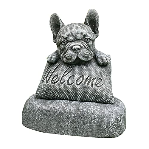 Frdun Französische Bulldogge Willkommens Skulptur, Französische Bulldogge Statue Gartendekoration Willkommenshausschild, Harz Handwerk Ornamente Drinnen Draußen Skulptur von Frdun