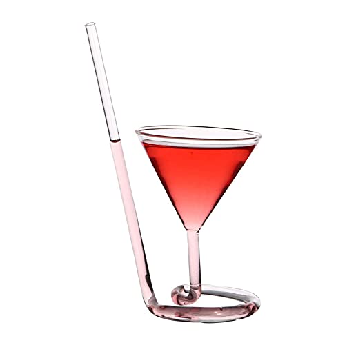 Frdun Transparente Cocktailgläser in Spiralform, kreatives Spiral-Cocktail-Glas, langer Schwanz, Cocktail-Weinglas mit Strohhalm, drehbares Martini-Glas mit Strohhalm von Frdun