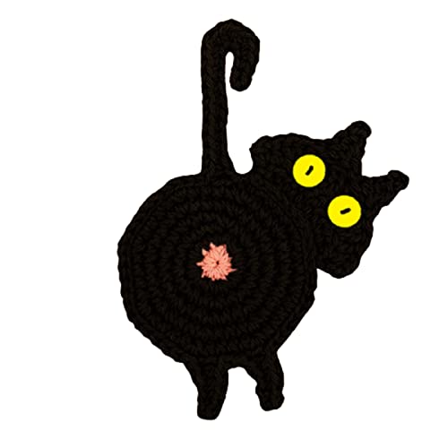 Frdun Wollgewebe Katze Butt Coaster, Lustige Handgemachte Cat Butt Crochet Drinks Tasse Gestrickte Matten Pad, rutschfeste Tassenmatte Geschenk für Bier Tee Kaffeebecher Weinglas von Frdun