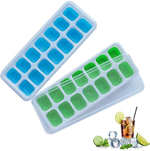 Eiswürfelform Silikon 2 Pack, Eiswürfelbehälter Mit Deckel,BPA Frei, Stapelbar Eiswürfelschalen Eiswürfel Ice Cube Tray (1Grün+1Blau) von Frdzsw