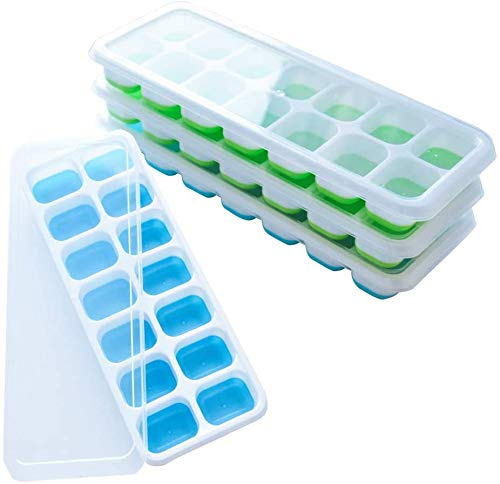 Frdzsw Eiswürfelform 4er Pack, Eiswürfelbehälter Silikon Mit Deckel,BPA Frei , Stapelbar Eiswürfelschalen Eiswürfel Ice Cube Tray (2Grün+2Blau) von Frdzsw