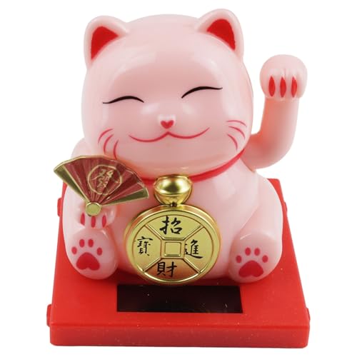 Freak Scene Glückskatze Mini Maneki-Neko Medaille rosa Solar 5cm Winkekatze Lucky cat von Freak Scene