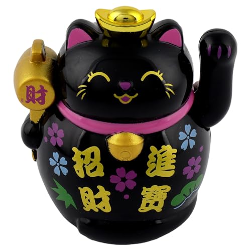 Freak Scene Glückskatze Mini Maneki-Neko Schriftzeichen schwarz Solar 5cm Winkekatze Lucky cat von Freak Scene