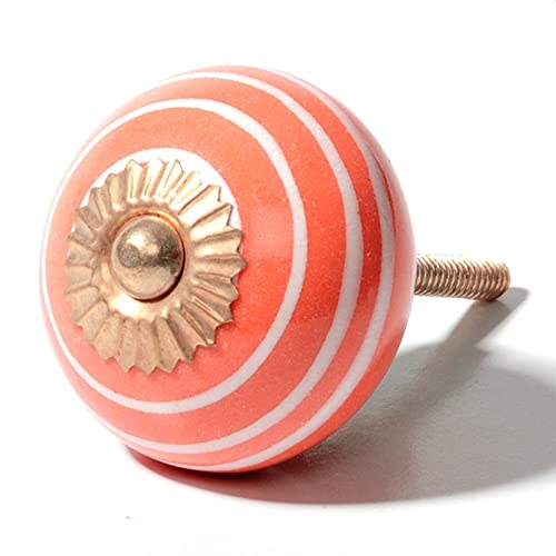 Freak Scene Möbelknauf aus Keramik Shabby Chic - Streifen - orange-weiß von Freak Scene