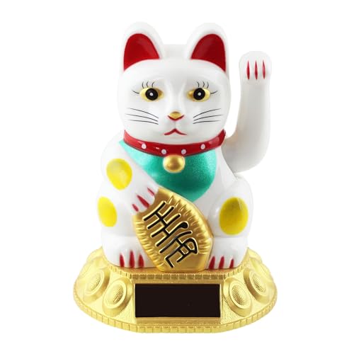 Freak Scene Glückskatze - Maneki-Neko - Winkekatze Solar - runder Sockel - 10,5 cm - weiß von Freak Scene
