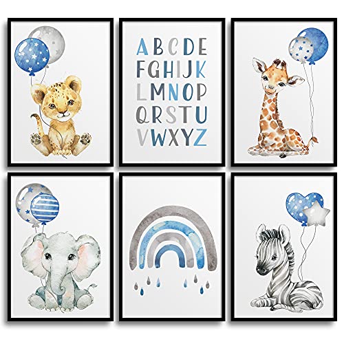 Frechdax® Set Poster Kinderzimmer - A4 Bilder Babyzimmer - Junge Deko Mädchen Tiere Safari von Frechdax