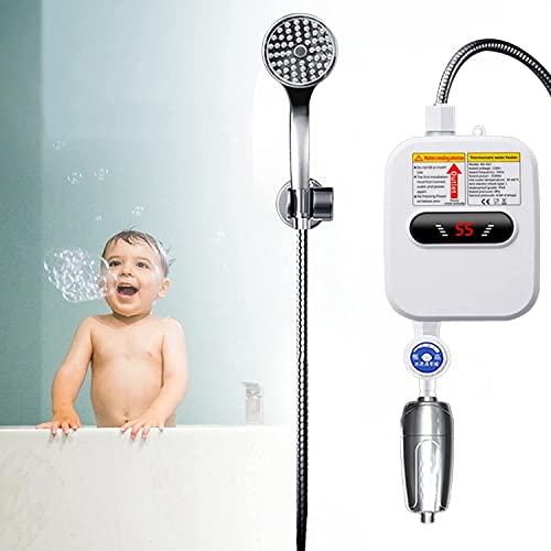 3500W Elektrischer Warmwasserbereiter, Mini Hängender Typ Klein-Durchlauferhitzer Durchlauferhitzer, LED-Anzeige Einstellbarer Temperatur IPX4 Wasserdicht, Max 55°C, für Küche, Garten, Bad, Wohnwagen von Frederimo