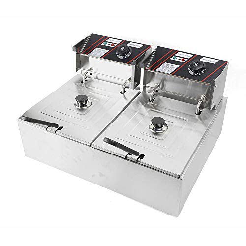 Doppel Fritteuse Elektro Doppeltank Friteuse, 12L 5000W Elektrische Doppel Friteuse Fritteuse Fritöse Frittöse Fettbackgerät Kochkünsten Fryer Edelstahl Temperaturregler von Frederimo