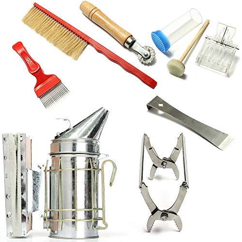 Edelstahl Beekeeper Imker Smoker Imker Set Premium Edelstahl-Smoker, Bienenbesen, Multifunktionswerkzeug/Stockmeißel, Rauchstoff und Bio-Anzünder-Einsteiger-Set von Frederimo