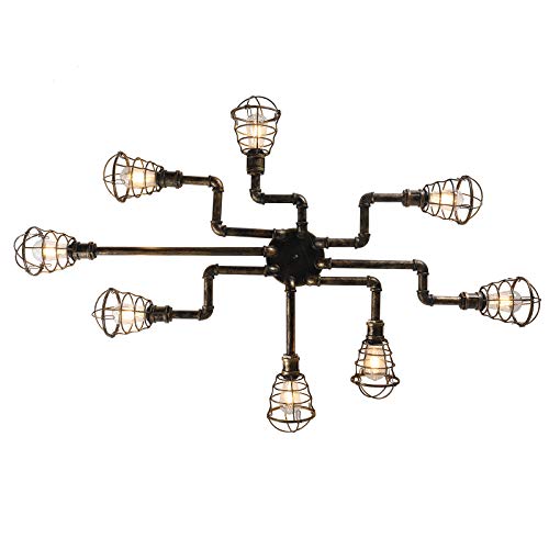 Frederimo Retro Metall Pendelleuchte, Industrie Hängelampe 8 Deckenlampe Wasserrohr Pendelleuchte Cafe Bar Dekorativer Kronleuchter E27 von Frederimo