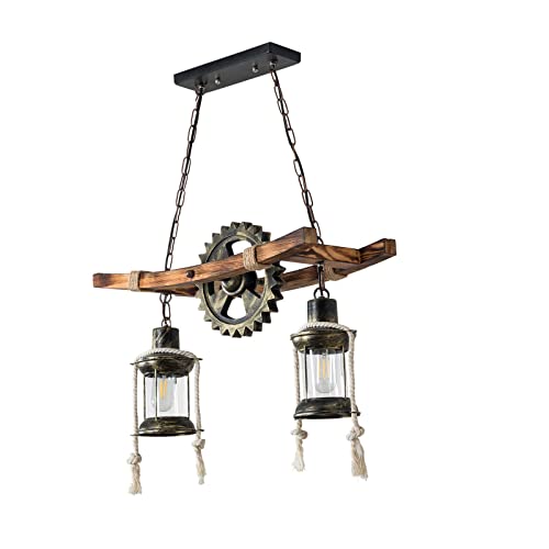 Frederimo Retro Pendelleuchte, Vintage Industrial Pendelleuchte Gear Hängeleuchte E27 Holzlampen Kronleuchter Leuchte für Schlafzimmer Wohnzimmer Esszimmer Bar von Frederimo