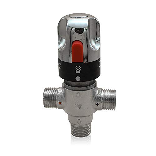 G1/2" 3-Wege Brauchwasser Mischer, 10bar Mischventil Thermostat Verbrühschutz 20-55°C Rohr Becken Thermostat Control für Dusche System Wassertemperaturregelung von Frederimo
