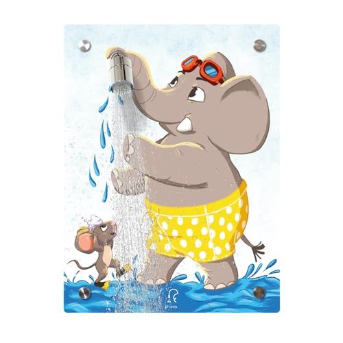 Fredis Kinder Dusche mit Motiv Elefant, Flexible Duschwand mit Duschkopf, 2 verschiedene Strahlarten, Montage ohne Bohren von Fredis