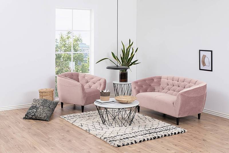 home24 2-Sitzer Sofa Rinner Pink Samt Vilda 150 x 78 x 84cm Modern von home24