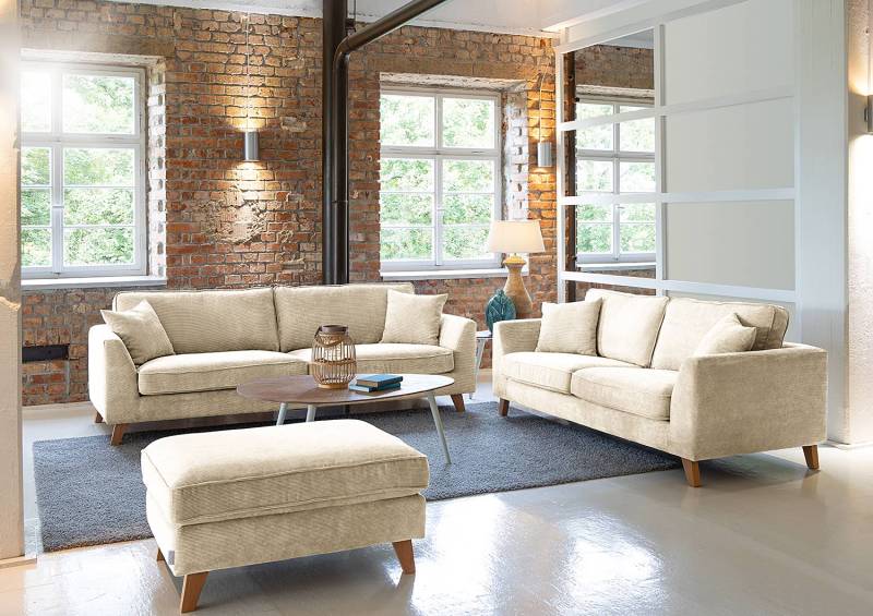 home24 2-Sitzer Sofa Tocon Weiß Cordstoff Caron 200 x 63 x 90cm Modern von home24