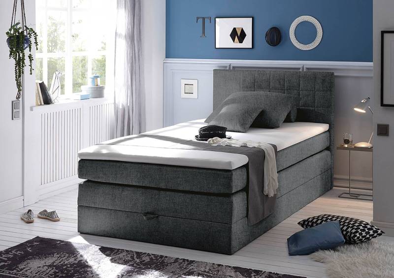 home24 Boxspringbett Harvi 120 x 200cm Microfaser Sole Grau/Graphit von home24