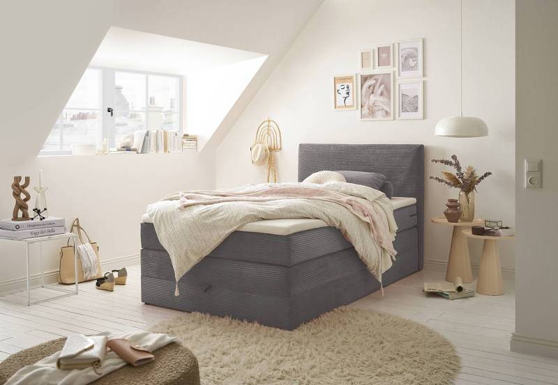 home24 Boxspringbett Harvi 120 x 200cm Cordstoff Zuri Grau von home24