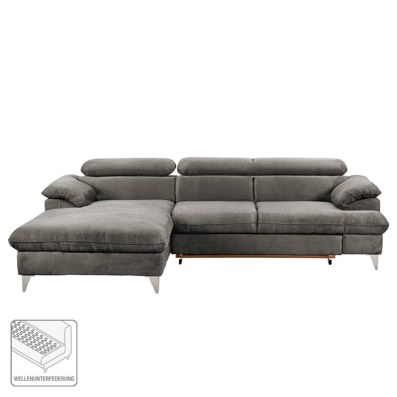 home24 Ecksofa Coto II Grau/Grau Microfaser 254 x 74cm Longchair davorstehend links mit Schlaffunktion Bettkasten/Schlaffunktion Modern von home24