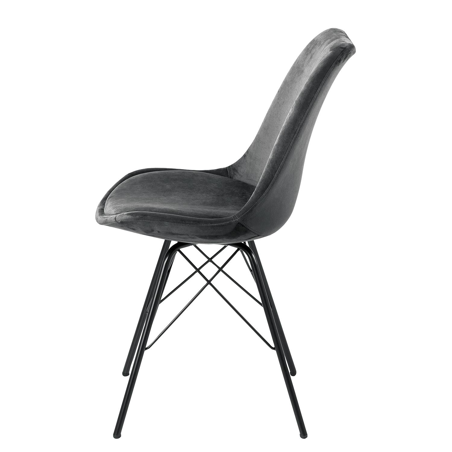 home24 Polsterstuhl Bonito 2er-Set 49 x 86 x 54cm Samt Vilda: Dunkelgrau Grau von home24
