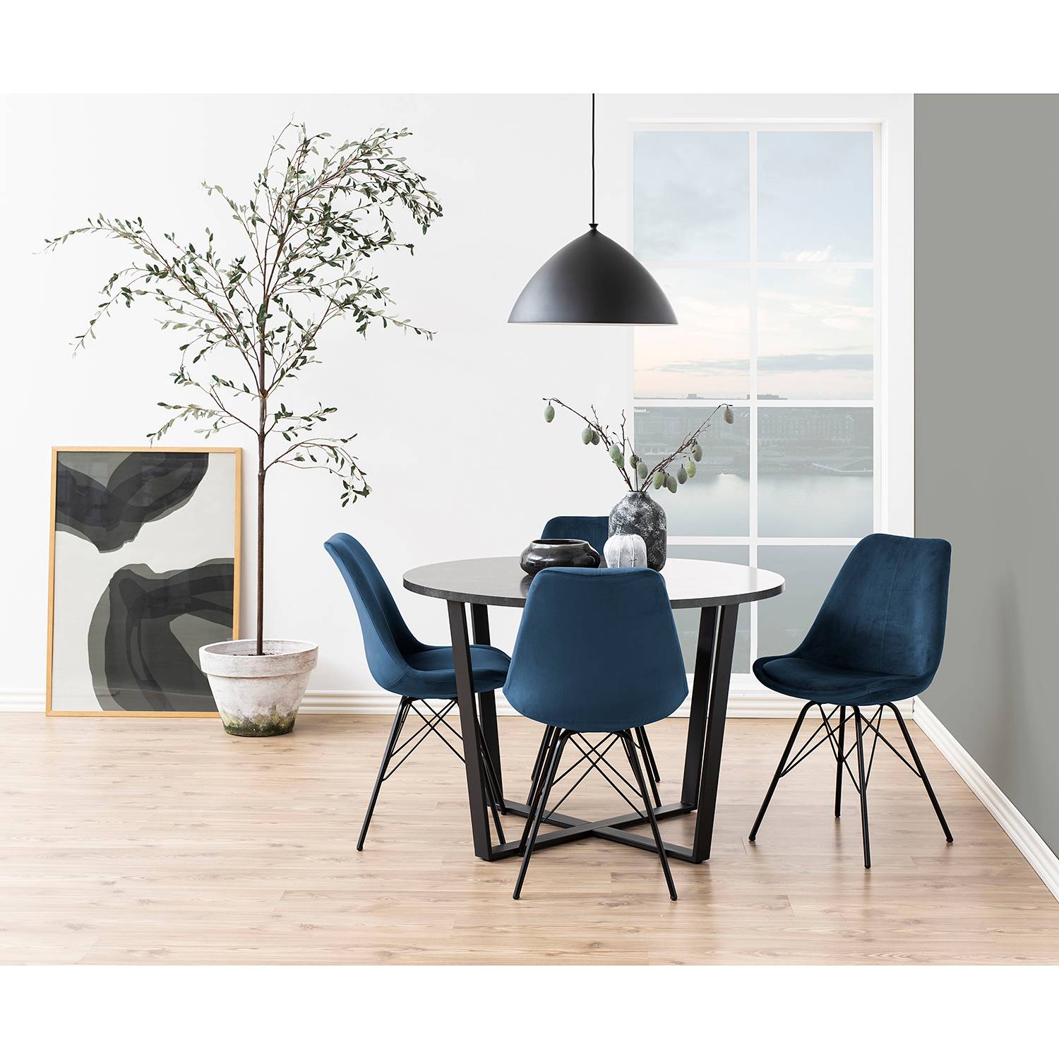 home24 Polsterstuhl Bonito 2er-Set 49 x 86 x 54cm Samt Vilda: Marineblau Blau von home24