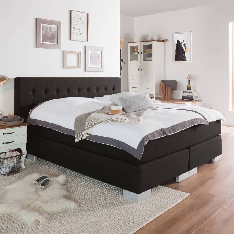 Fredriks Boxspringbett Loimaa 140x200 cm Webstoff Schwarz mit Topper von Fredriks